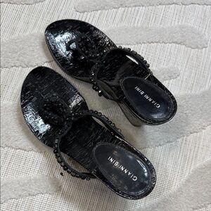 Gianni Bini Shiny Black Beaded Sandals